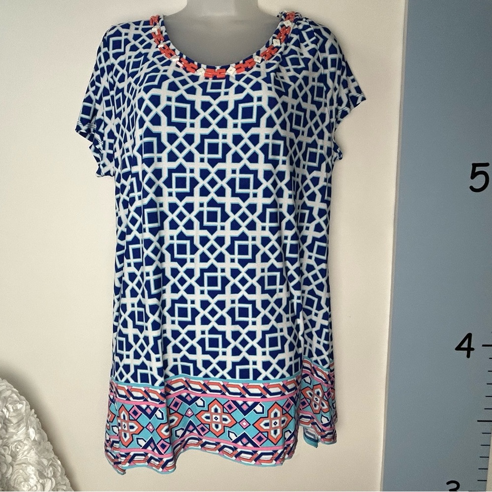 Ruby Rd. Blue White Beaded Blouse Women's Large.‎